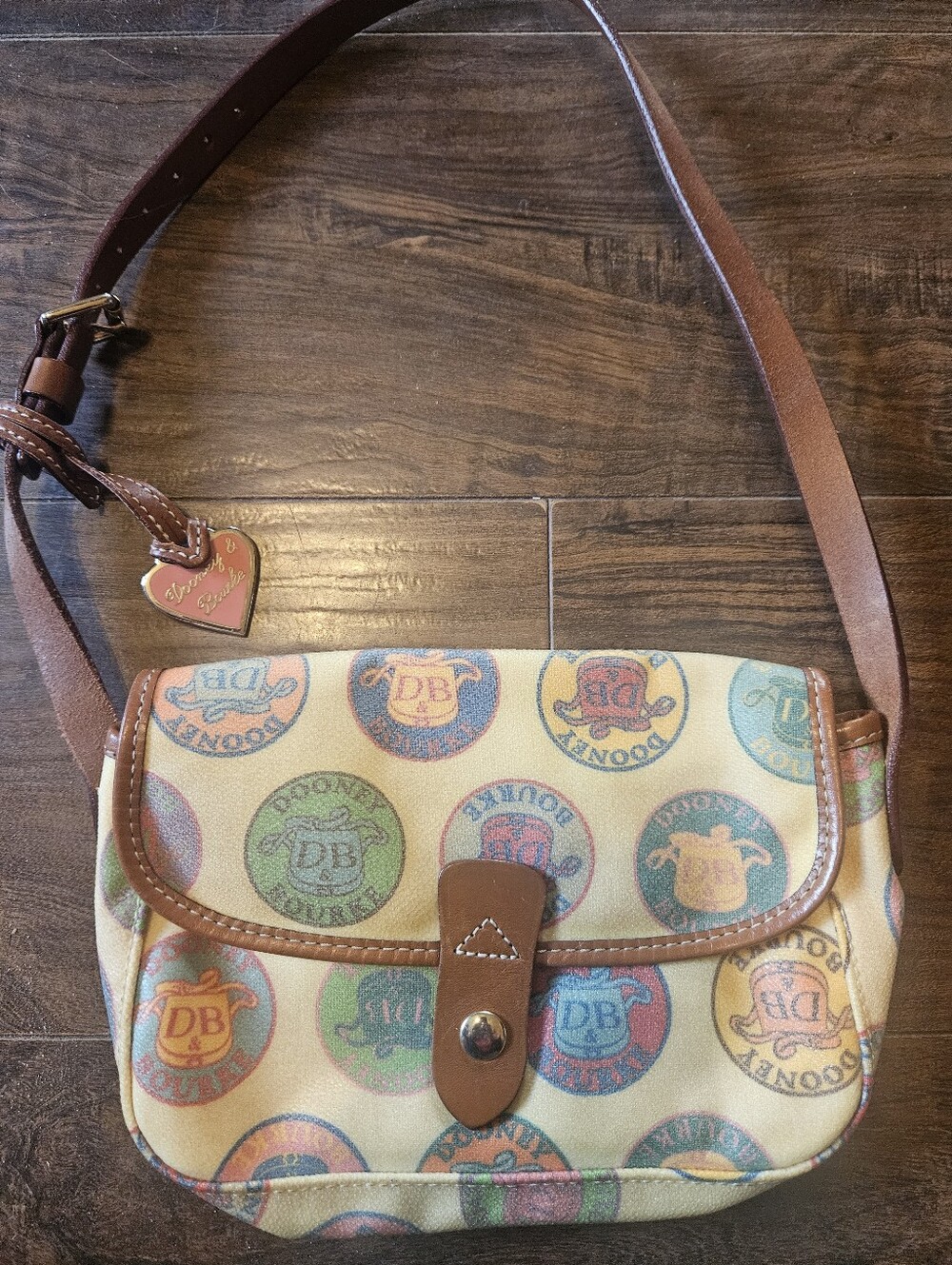Vintage Dooney & Bourke multicolor logo mini shoulder bag. #H